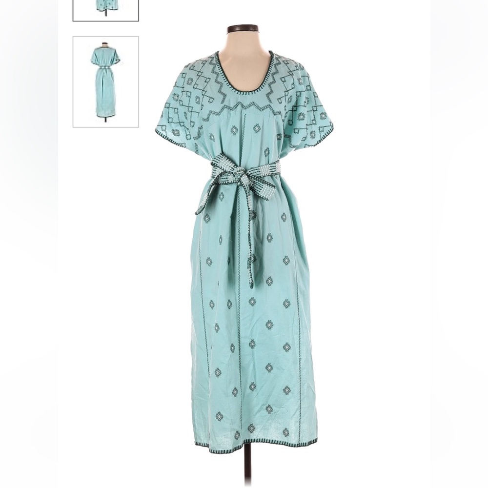 New Zara Embroidered Linen Caftan Tunic Dress - Picture 3 of 17